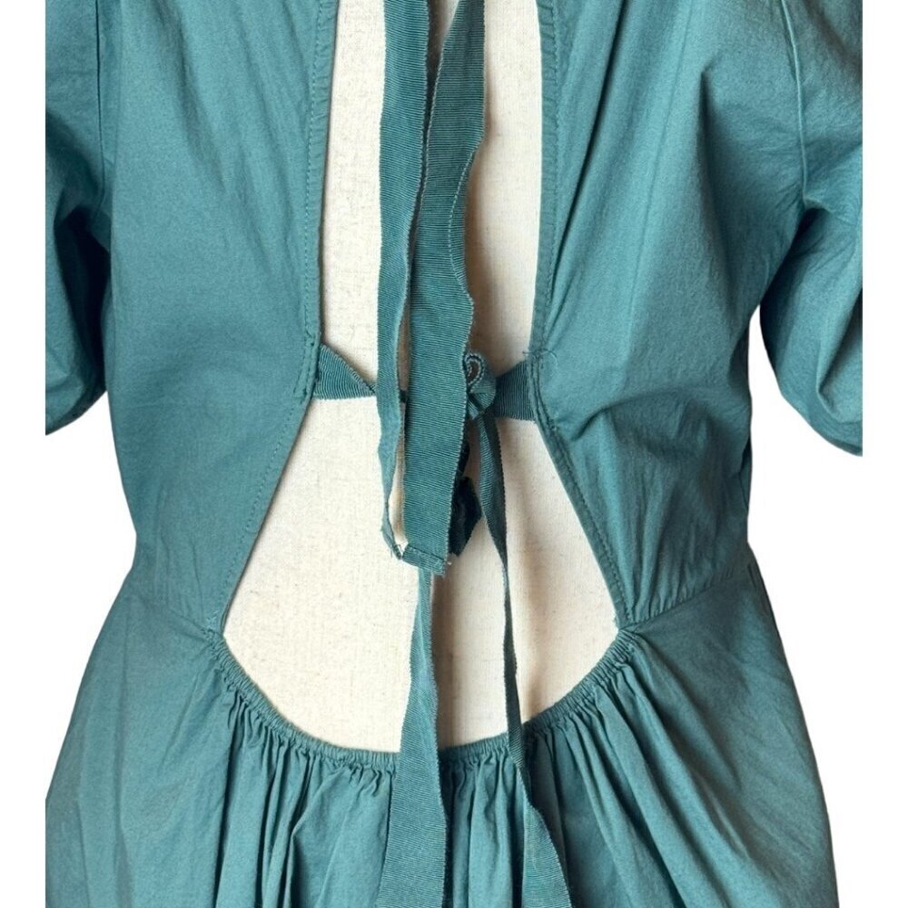 Peter Som Collective Dress Womens 12 Green Puff Sleeve Tie Fit And‎ Flare Mini - Picture 9 of 12